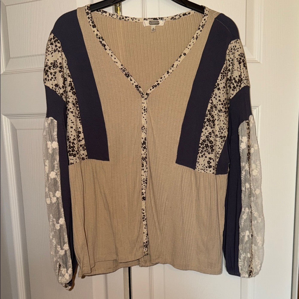 Stylish Beige and Dark Gray Women's Top